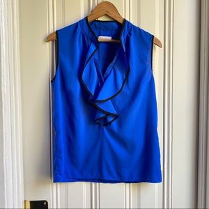 Calvin Klein Royal Blue Sleeveless Ruffle Front Blouse